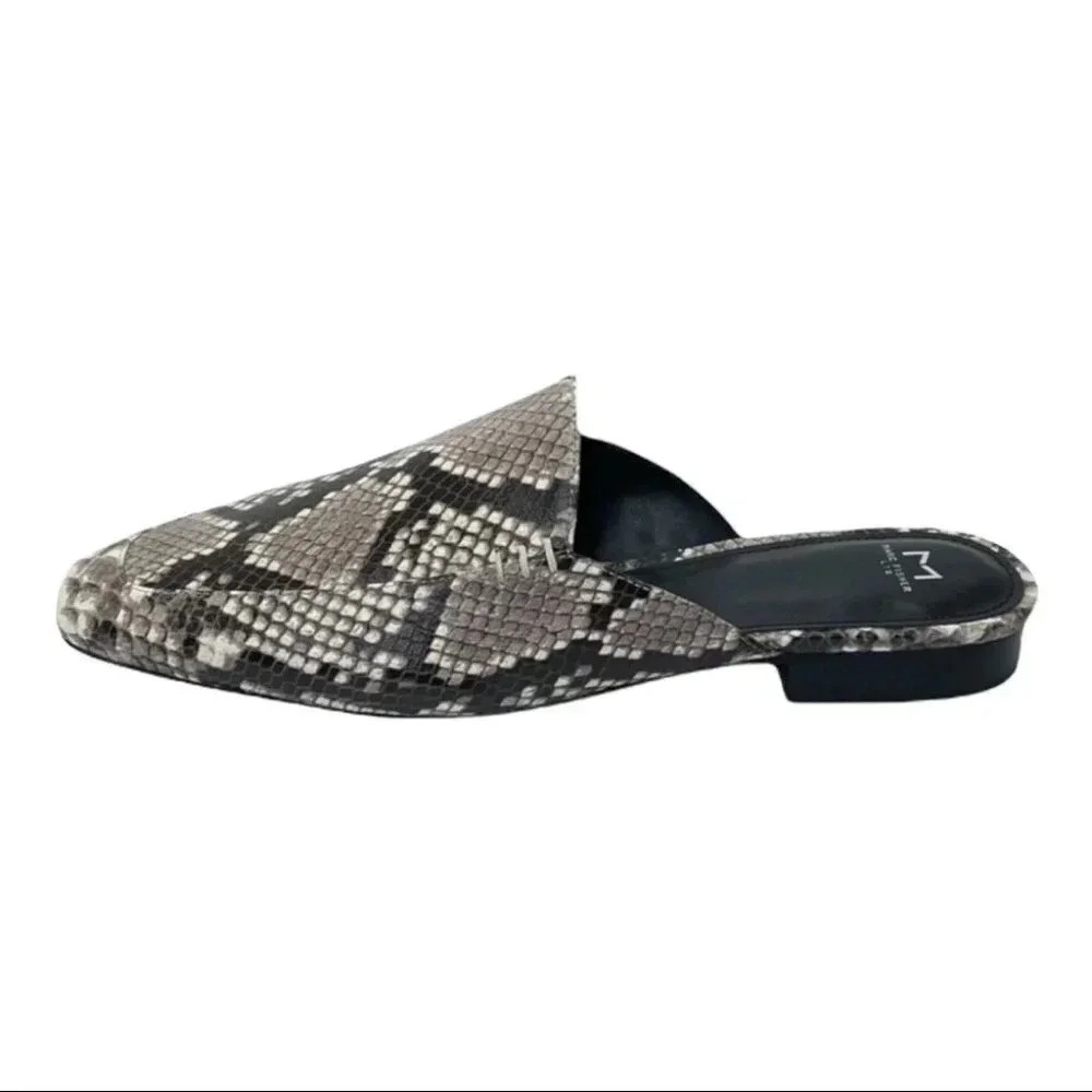 Marc Fisher LTD Pam2 Snake Embossed Leather Womens Flat Mules - Picture 3 of 16